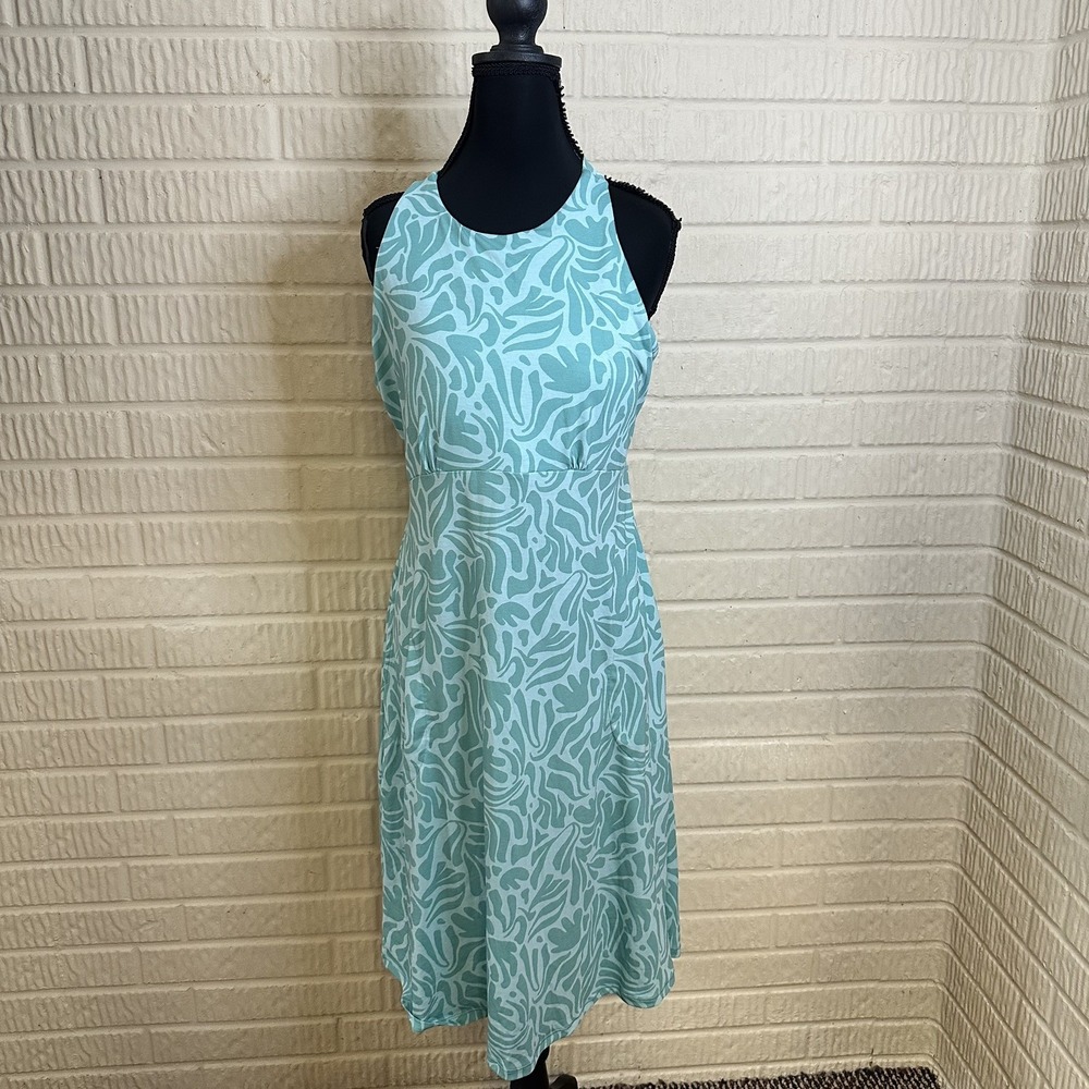 Prana Skypath Dress Sz L Cut Out Twisted Back Blue Dotty Seafoam Golf Tennis